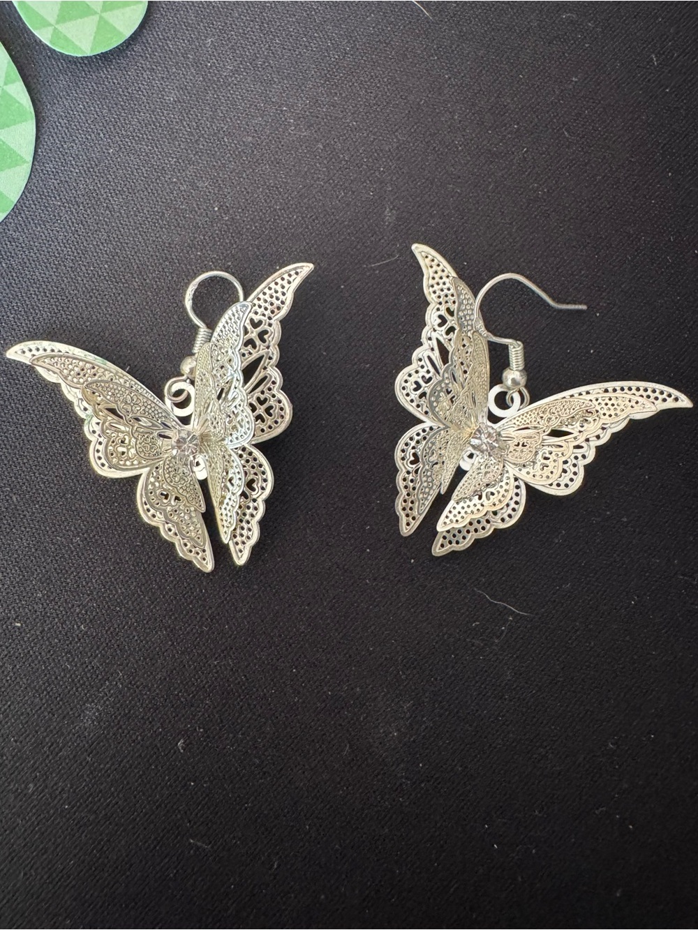 Silver Tone Filigree Butterfly Drop Earrings
